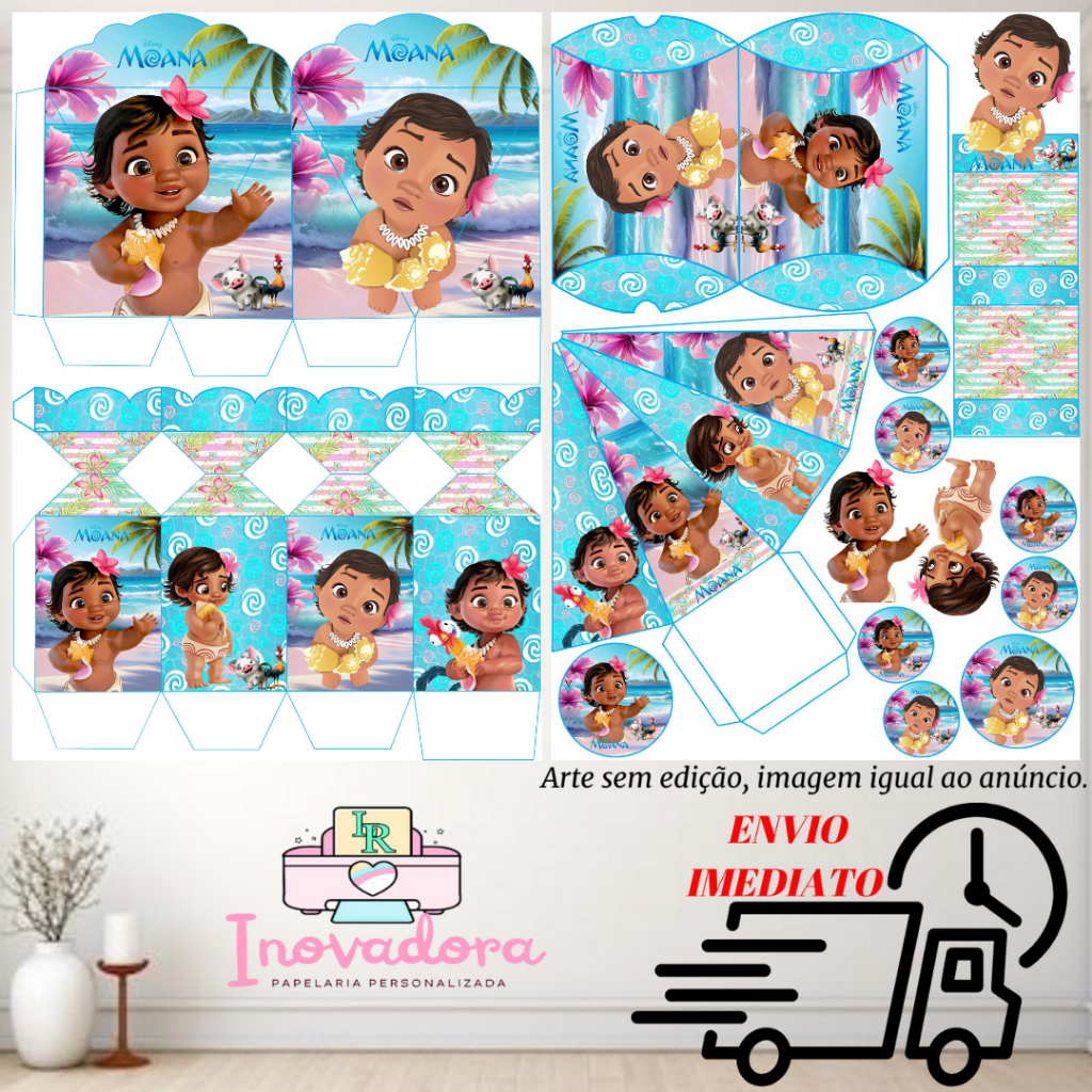 Kit com 75/150 itens lembrancinhas TEMA MOANA BABY (COM/SEM NOME) - Envio IMEDIATO em Oferta na Shopee