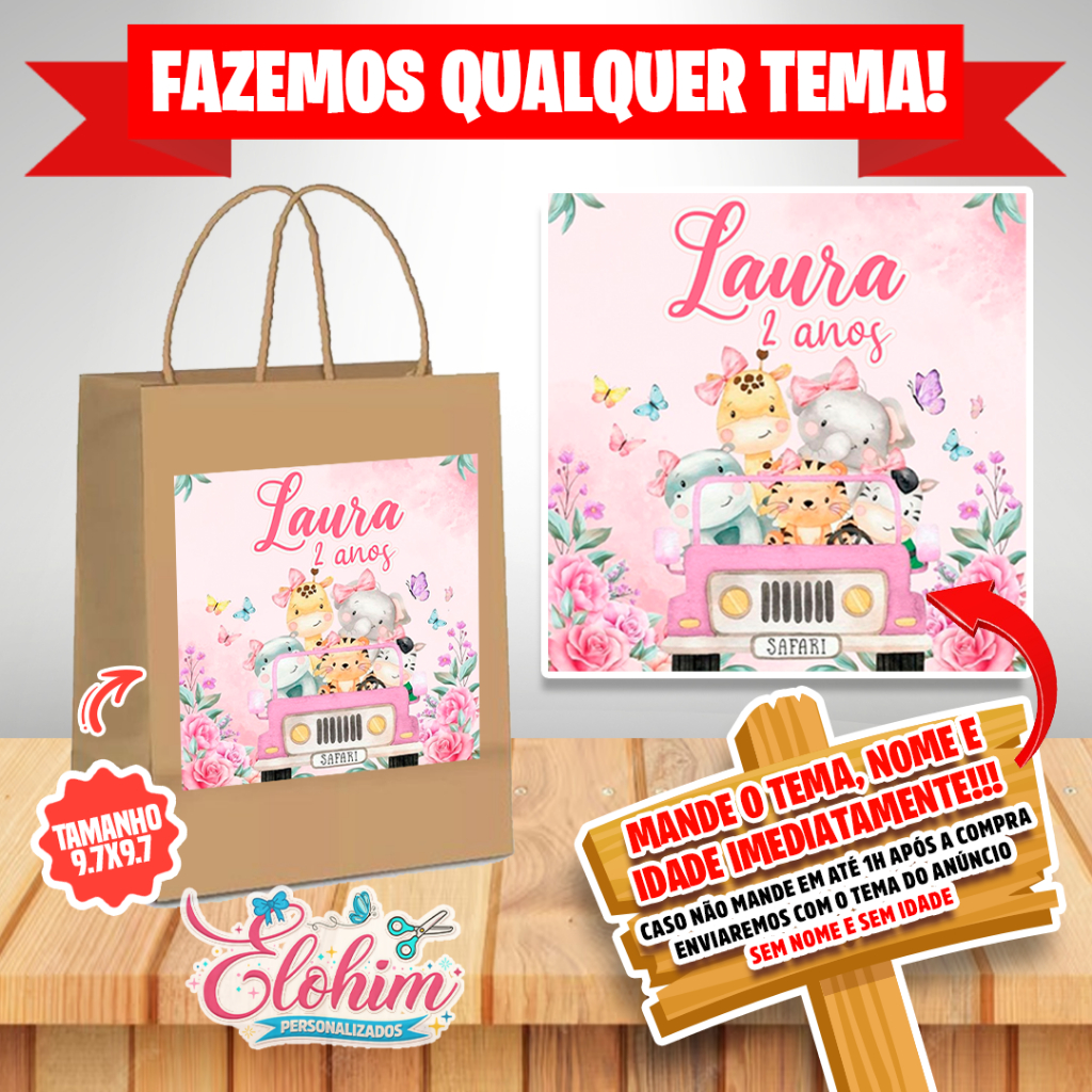 Rótulo Adesivo para personalizar sacolas craft - Safari Menina
