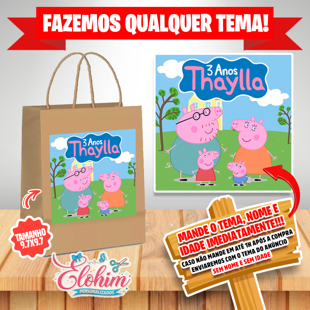 Rótulo Adesivo para personalizar sacolas craft - Peppa Pig
