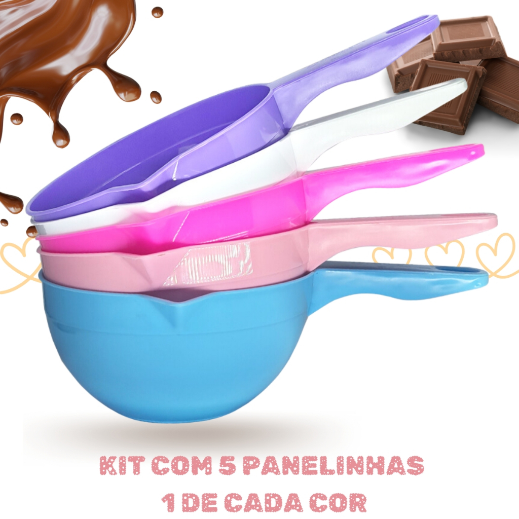 Detalhes do Kit 5 Panelinha Multiuso Confeitaria 850ml Todas as Cores Derretedeira de Chocolate