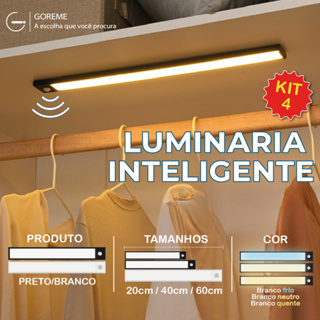 kit4 Smart Luminária Inteligente Ultra LED com sensor de movimento sem fio e Recarregável USB fino barra 20/40/60cm em Oferta na Shopee