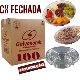 Cx c/100 Embalagem Petisqueira 4 Divisórias G540 Transparente Com Tampa Galvanotek em Oferta na Shopee