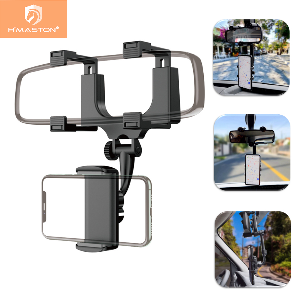 H'maston CJ-46 suporte de celular Smartphone espelho retrovisor veicular universal com rotação 360° em Oferta na Shopee