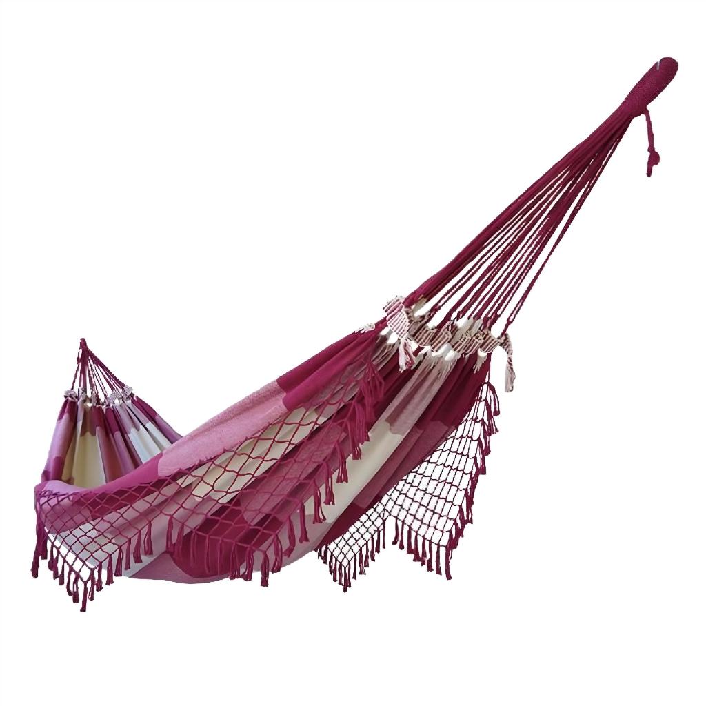 REDE DE DESCANSO CASAL GRANDE XADREZ QUADRICULADA VINHO COM CRU em Oferta na Shopee