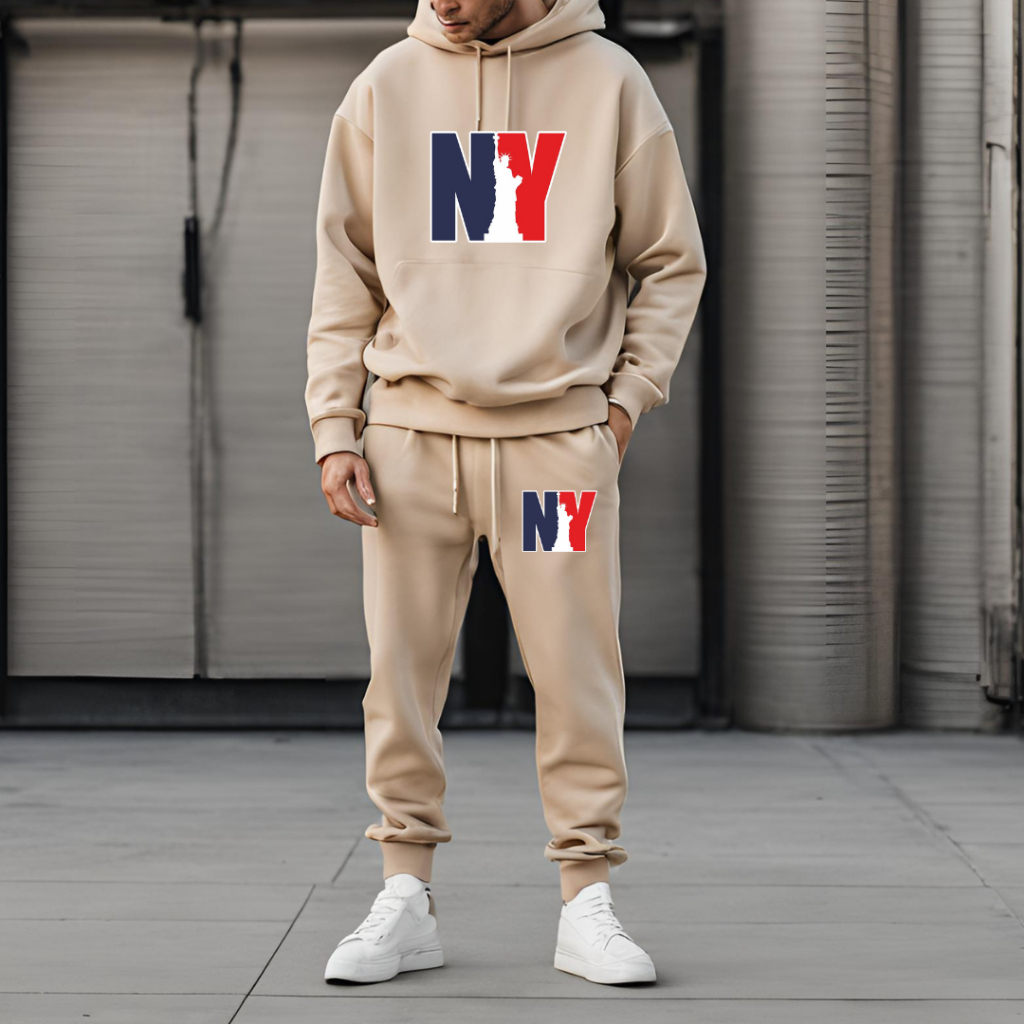 conjunto moletom calça moletom canguru estampada NY estatua da liberdade canguru