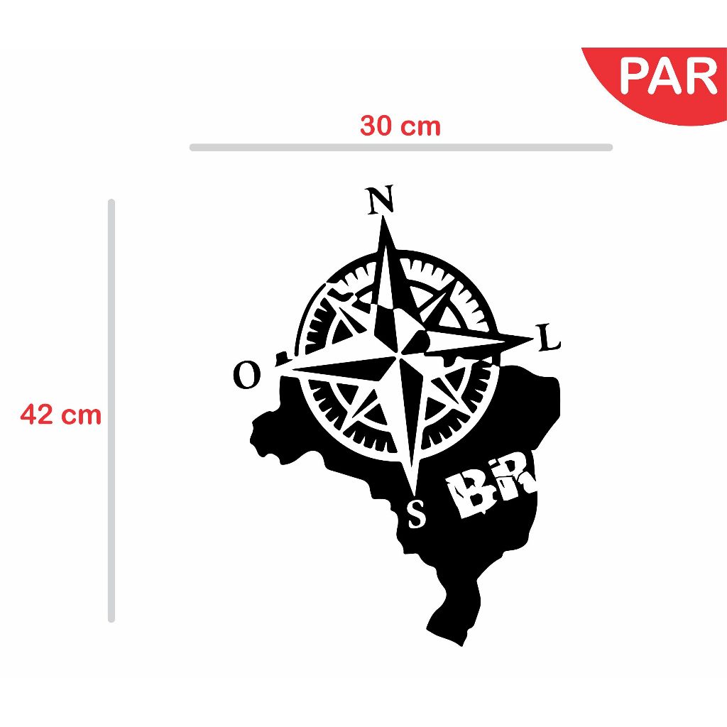 Par Adesivos Bússola Rosa Dos Ventos Mapa do Brasil - tamanhos