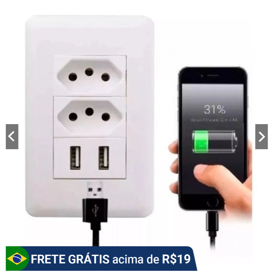 Tomada USB Universal Tomada De Parede Bivolt Multifuncional Com 2 Entrada USB