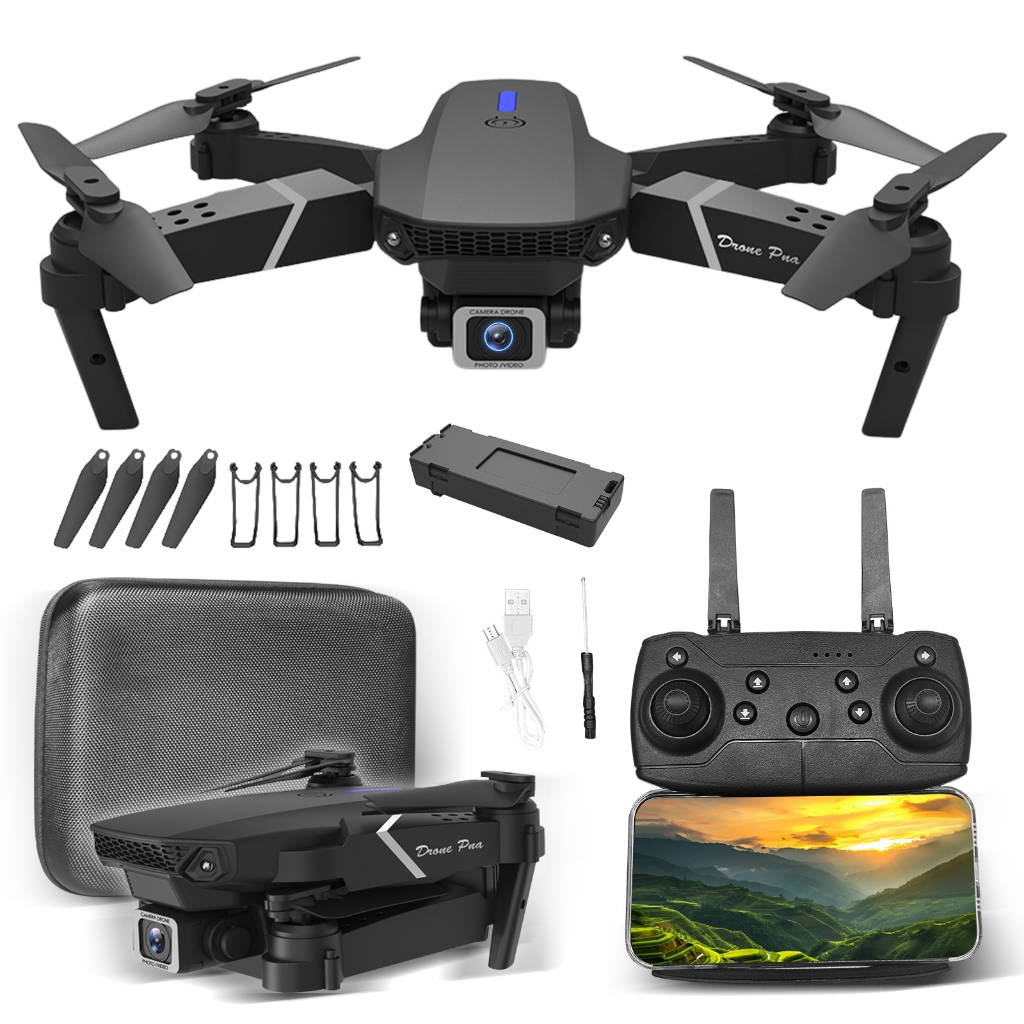 DRONE E88 COM 2 CÂMERA + CASE DE TRANSPORTE + 2 Baterias em Oferta na Shopee