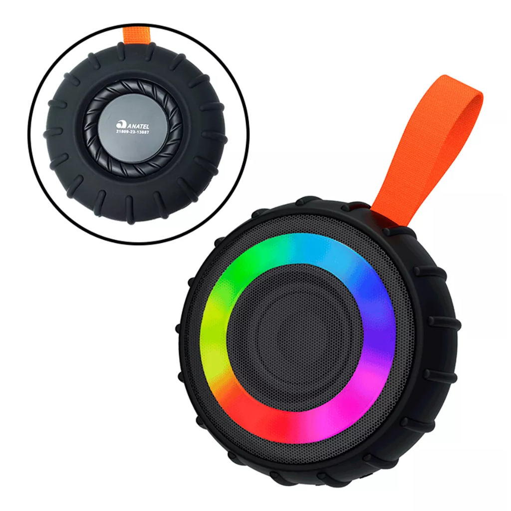 Caixa de Som Bluetooth à Prova d'Água com LEDs RGB Recarregável - EL-1033 - Eletromex