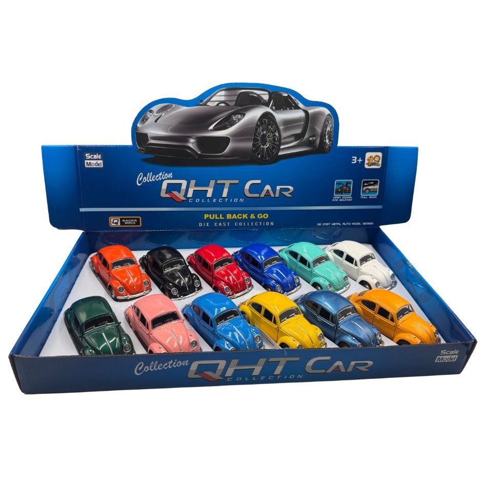 Caixa De Carrinho Fusca Metal Miniatura Fricção 12 Unidades