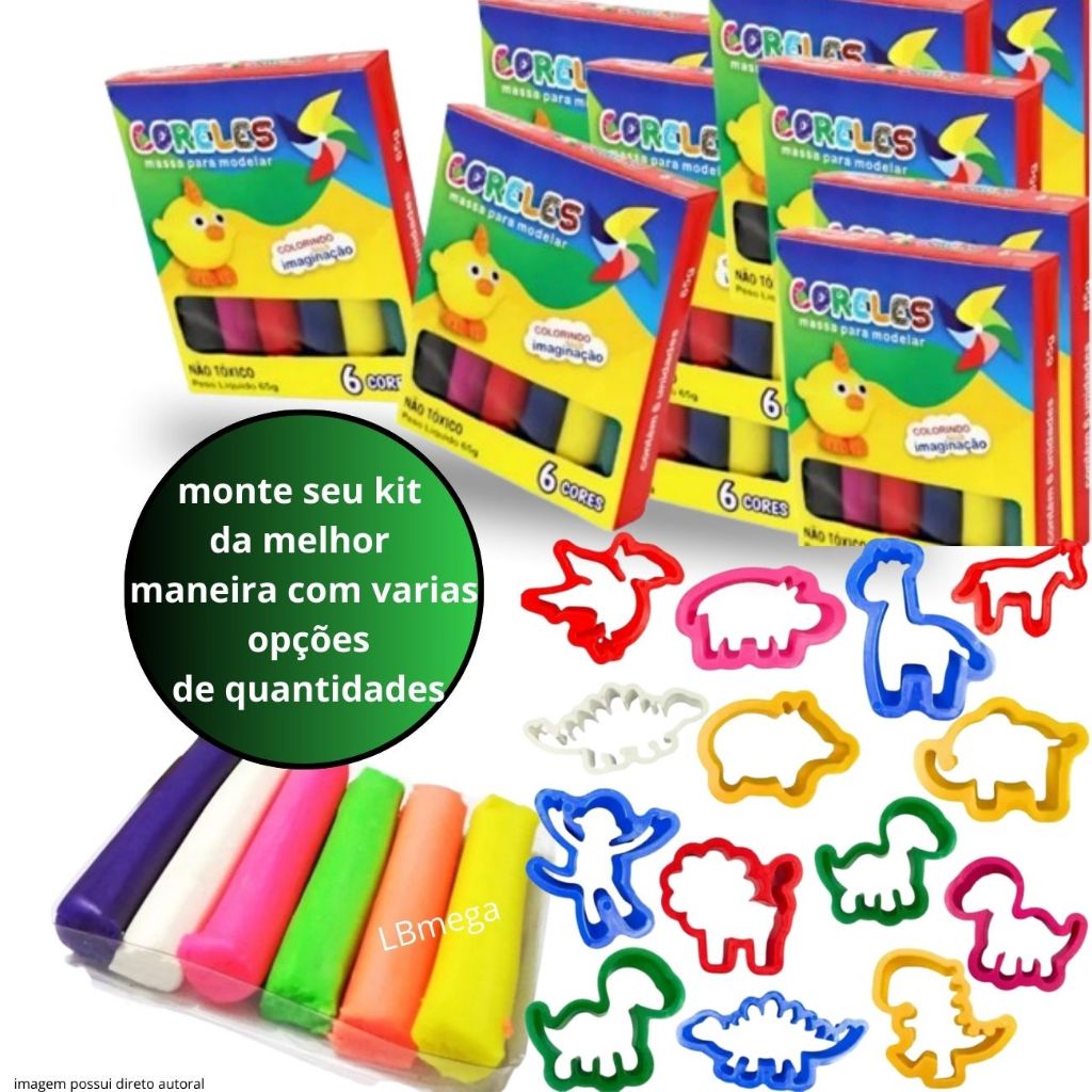 Massinha de Modelar + Moldes Forminhas Festa Aniversario Lembrancinha Infantil  6 Cores Brinquedo