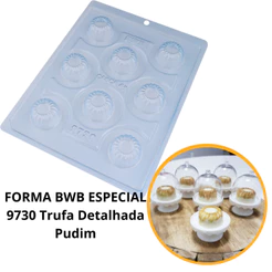 1~4 forma bwb com silicone (3 partes) para chocolate cod 9730 - Trufa Detalhada Pudim 16g (CHOCO)