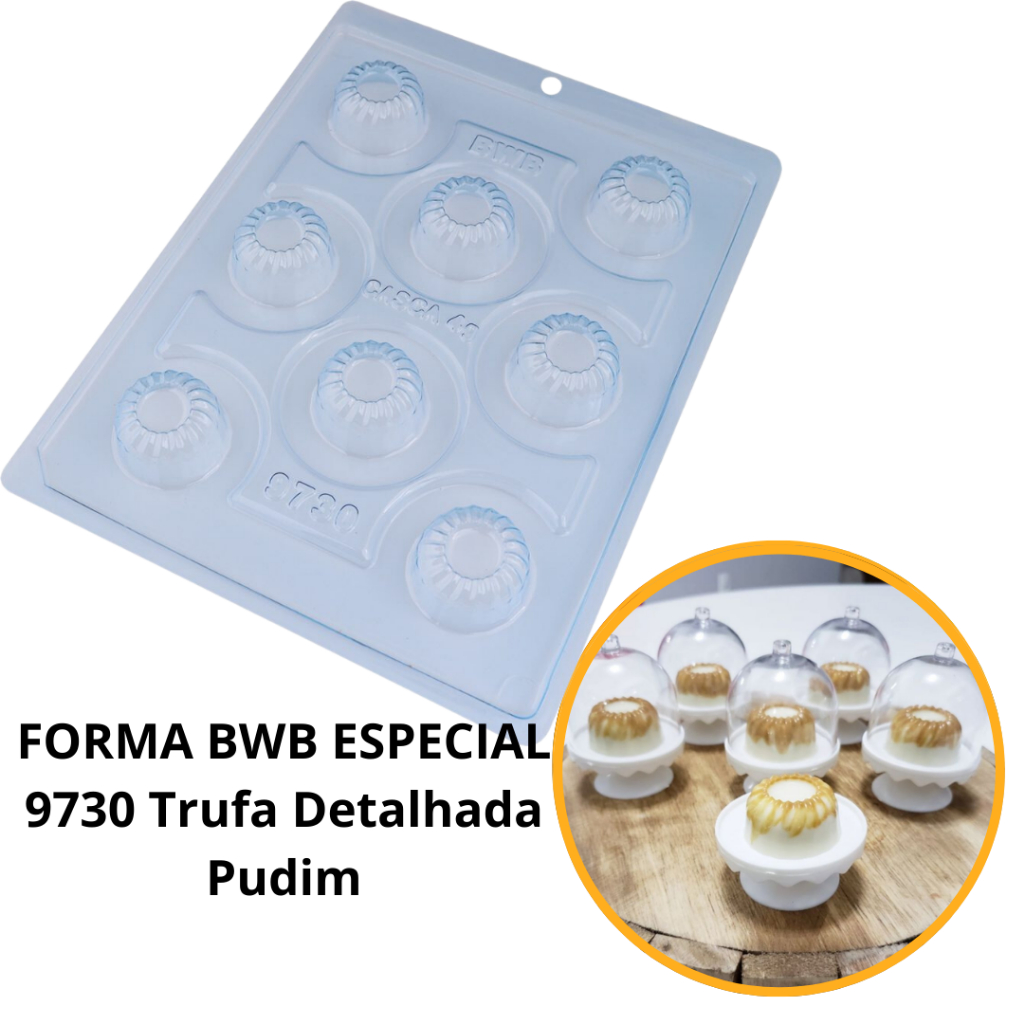 1~4 Forma BWB Com Silicone (3 partes)-Trufa Detalhada Pudim 16g. Para Trufas, Bombons, Alfajor (CHOCO)
