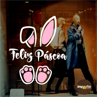Adesivo Vinil, Feliz Páscoa, Coelho orelha esquerda dobrada, Vitrine, Loja, Shopping, Comercio, Empresa em Oferta na Shopee