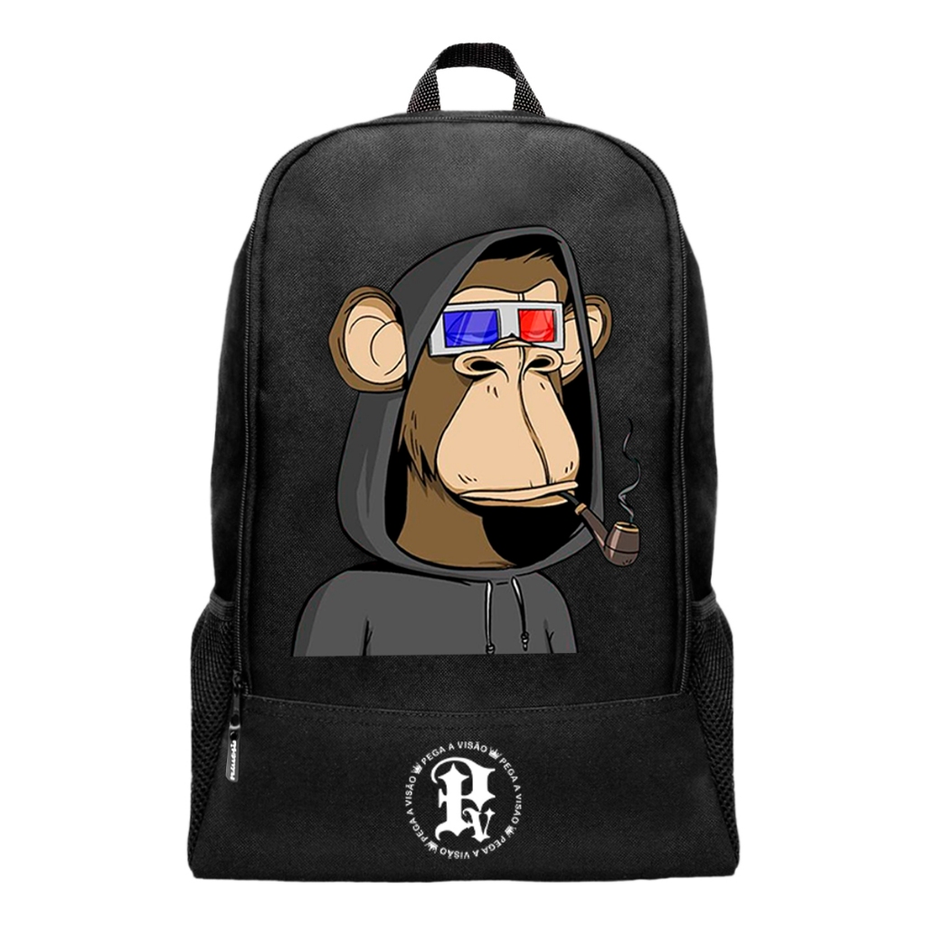 Mochila Masculina Escolar Trabalho Basica Pega a Visão Estampado Nylon Resistente Macaco 3D