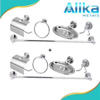 2 kit  acessórios para banheiro stander 5 peças aço inox e aluminio em Oferta na Shopee
