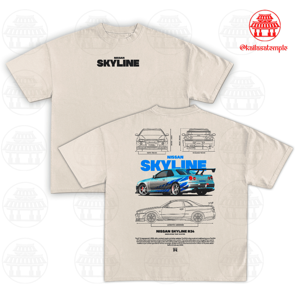 Camiseta Nissan Skyline R34 FastEFurious GTR 100% Algodão Unissex Gearhead