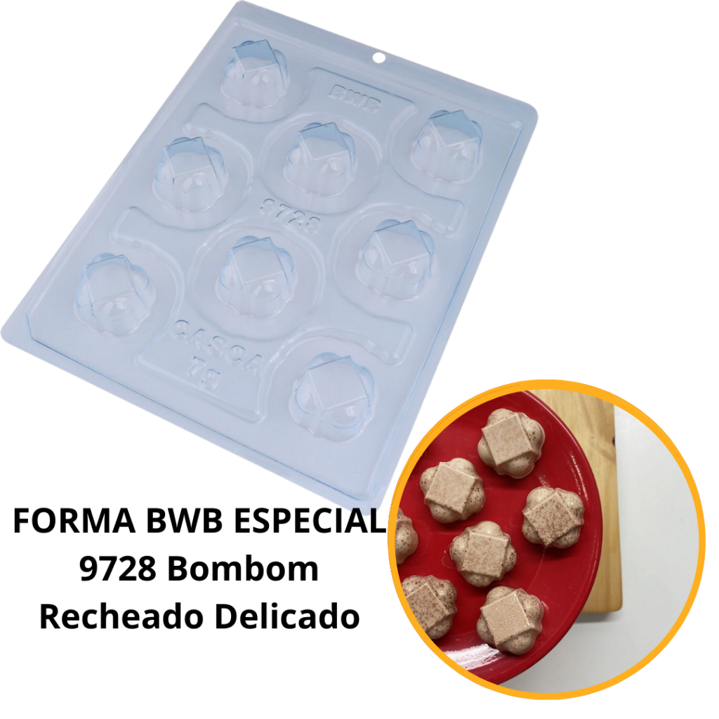 1~4 Forma BWB Com Silicone (3 partes) Para Chocolate Cód. 9728 - Bombom Recheado Delicado 16g. (CHOCO) em Oferta na Shopee