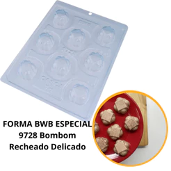 1~4 Forma BWB Com Silicone (3 partes) Para Chocolate Cód. 9728 - Bombom Recheado Delicado 16g. (CHOCO)