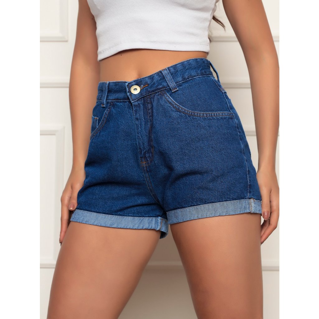 Shorts Jeans Feminino Mom Com Bolsos