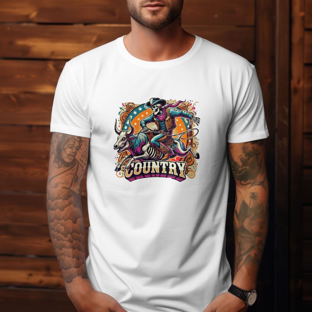 Camiseta Masculina Country Touro Cowboy Caveira Blusa 100% Algodão Lançamento Impacto Country