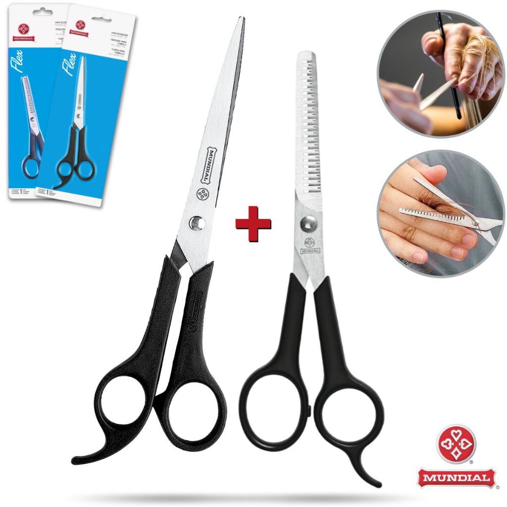Kit Tesoura Cabelo Fio Laser + Fio Debaste Descanso Cortar Cabeleireiro Barbeiro 7 polegadas Mundial