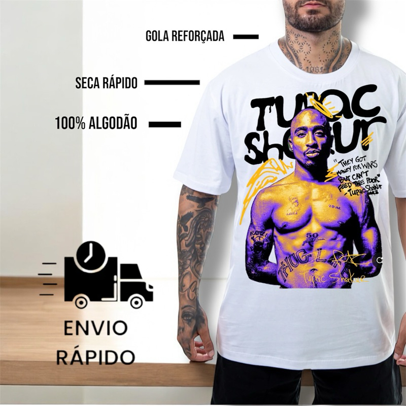 Camiseta Camisa Algodão Oversized Estampada Blusa Larga Premium 2pac Streetwear 30.1