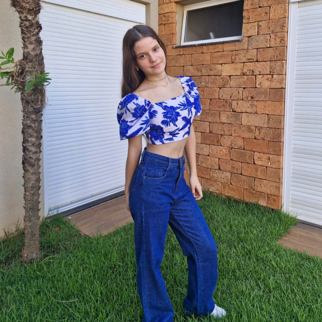 Calça Jeans Infantil Juvenil Feminina Wide Leg  Cós alto 100% Algodão de Primeira Qualidade Stone em Oferta na Shopee