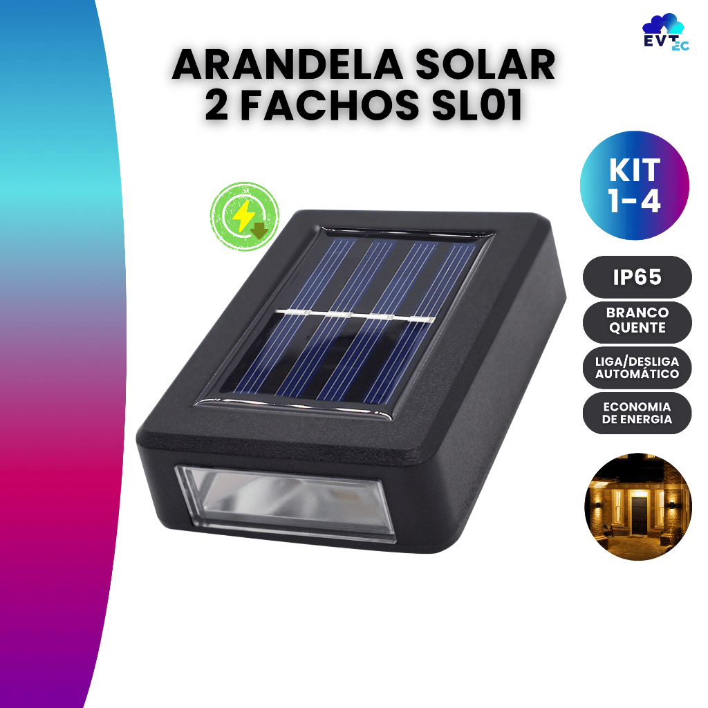 Kit Arandela Solar Slim 2 Focos Luminária Lâmpada Dupla Parede Prova D'água IP65 Unitário|kit2|kit4