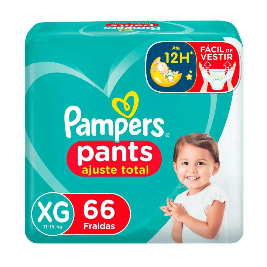 Fralda Infantil Pampers Pants Ajuste Total XG Com 66 Unidades em Oferta na Shopee