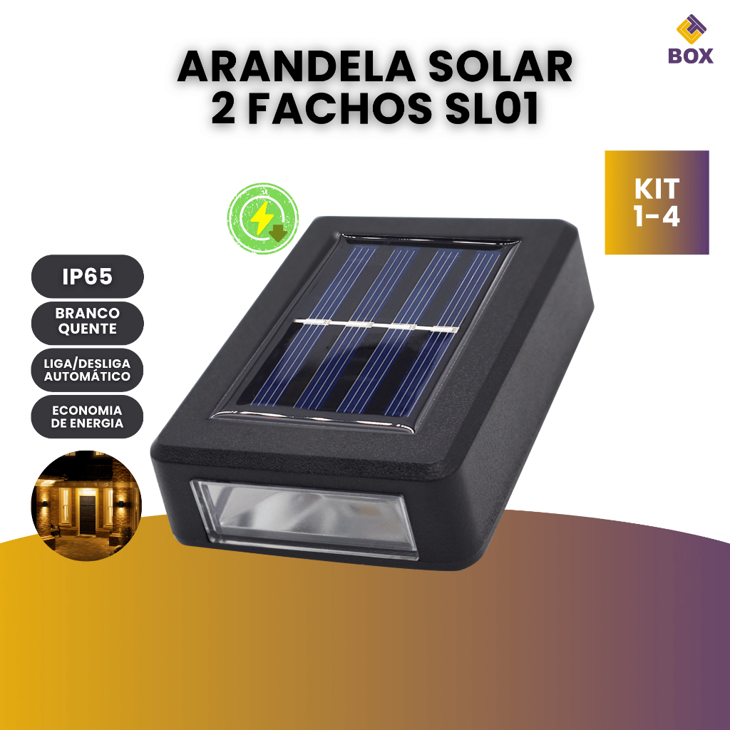 Kit Arandela Solar IP65 Slim 2 Focos Luminária Lâmpada Dupla Parede Prova D'água Unitário|kit2|kit4