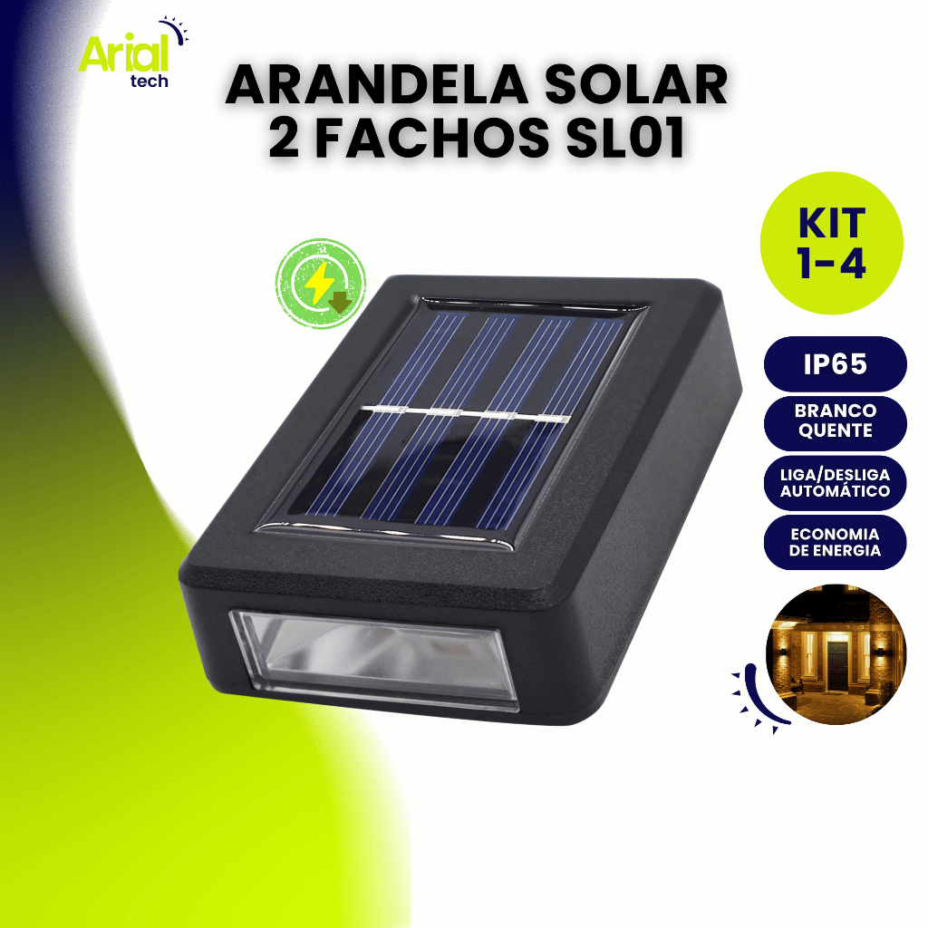 Kit Arandela Solar 2 Focos Slim Luminária Lâmpada Dupla Parede Prova D'água IP65 Unitário|kit2|kit4