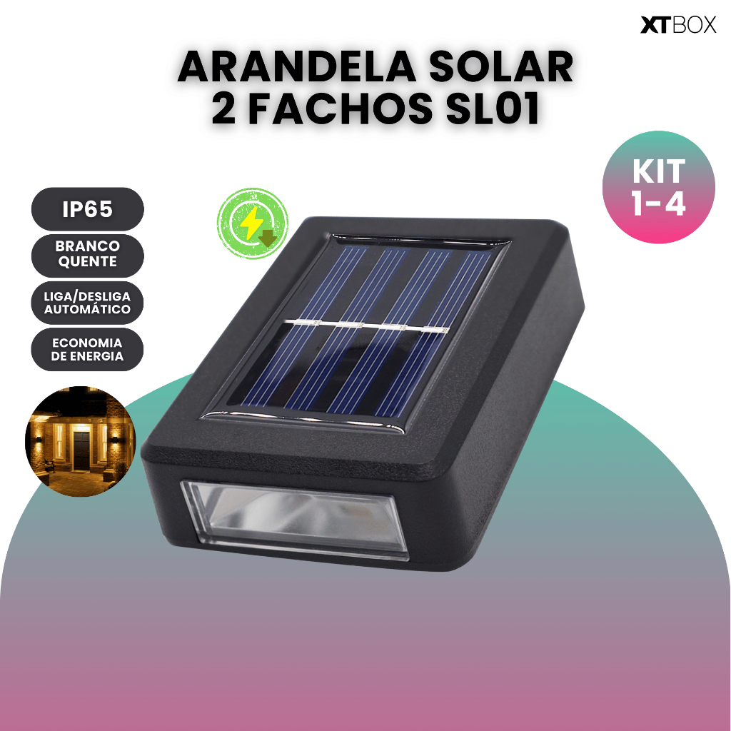 Kit Luminária Arandela Solar Slim 2 Focos Lâmpada Dupla Parede Prova D'água IP65 Unitário|kit2|kit4