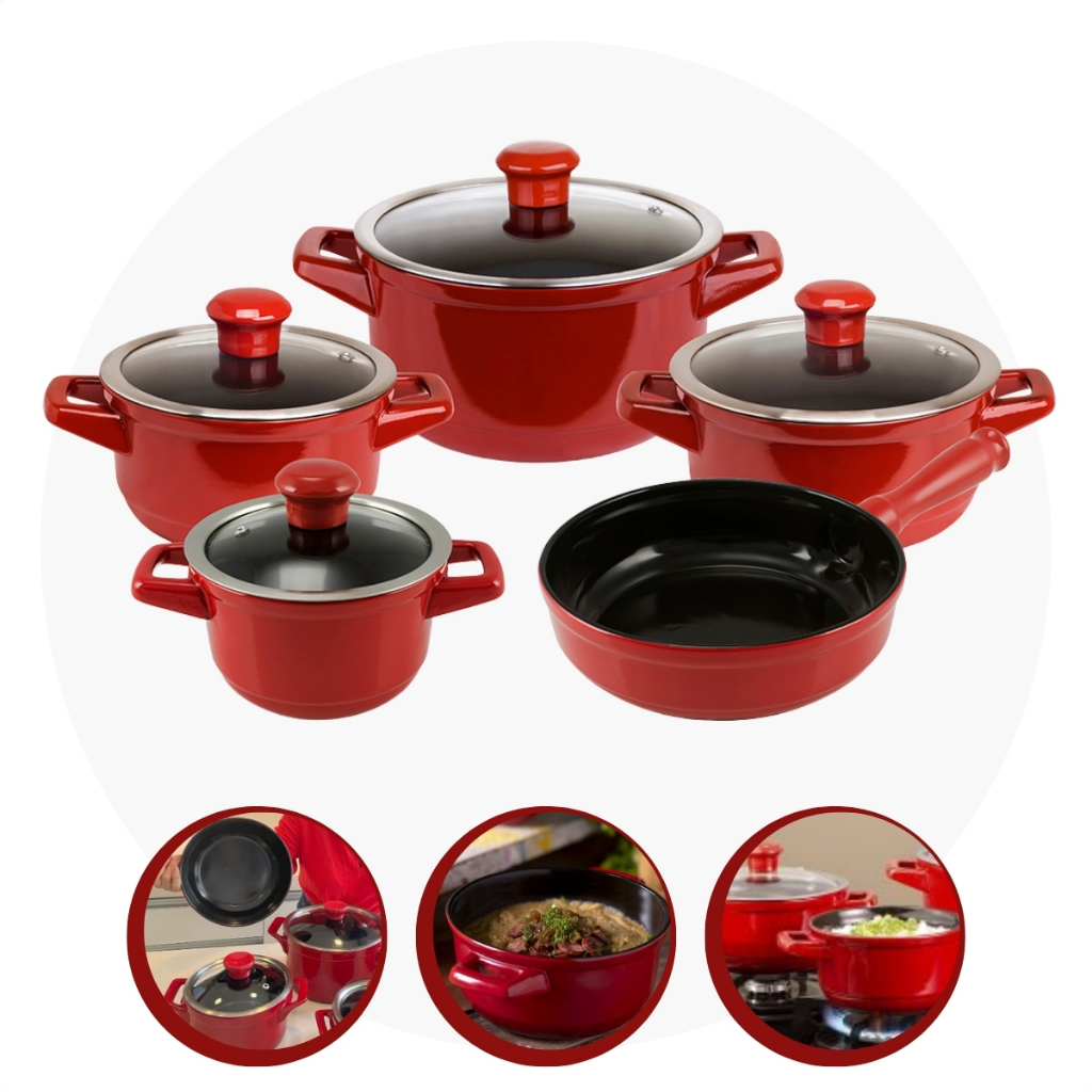 Jogos De Panelas Cerâmica com Tampa De Vidro 5 Peças Resistente em Oferta na Shopee