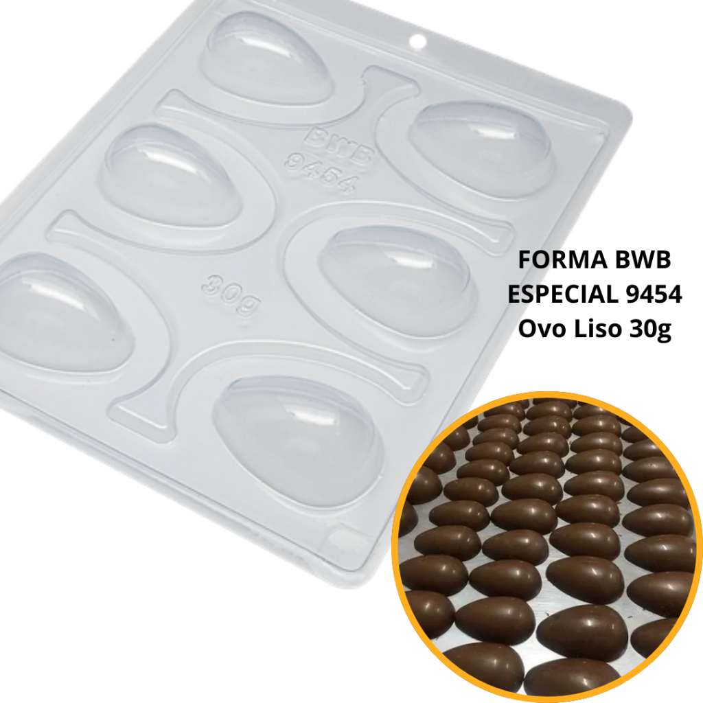1~4 Forma BWB Com Silicone (3 partes) Para Chocolate Cód. 9454 - Ovo Liso 30g 30g. Páscoa - Home & Living