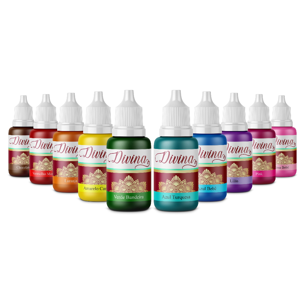 Kit 10 Corantes Cosméticos 100ml | Hidrossolúvel | Diversas Cores | Divina Essência