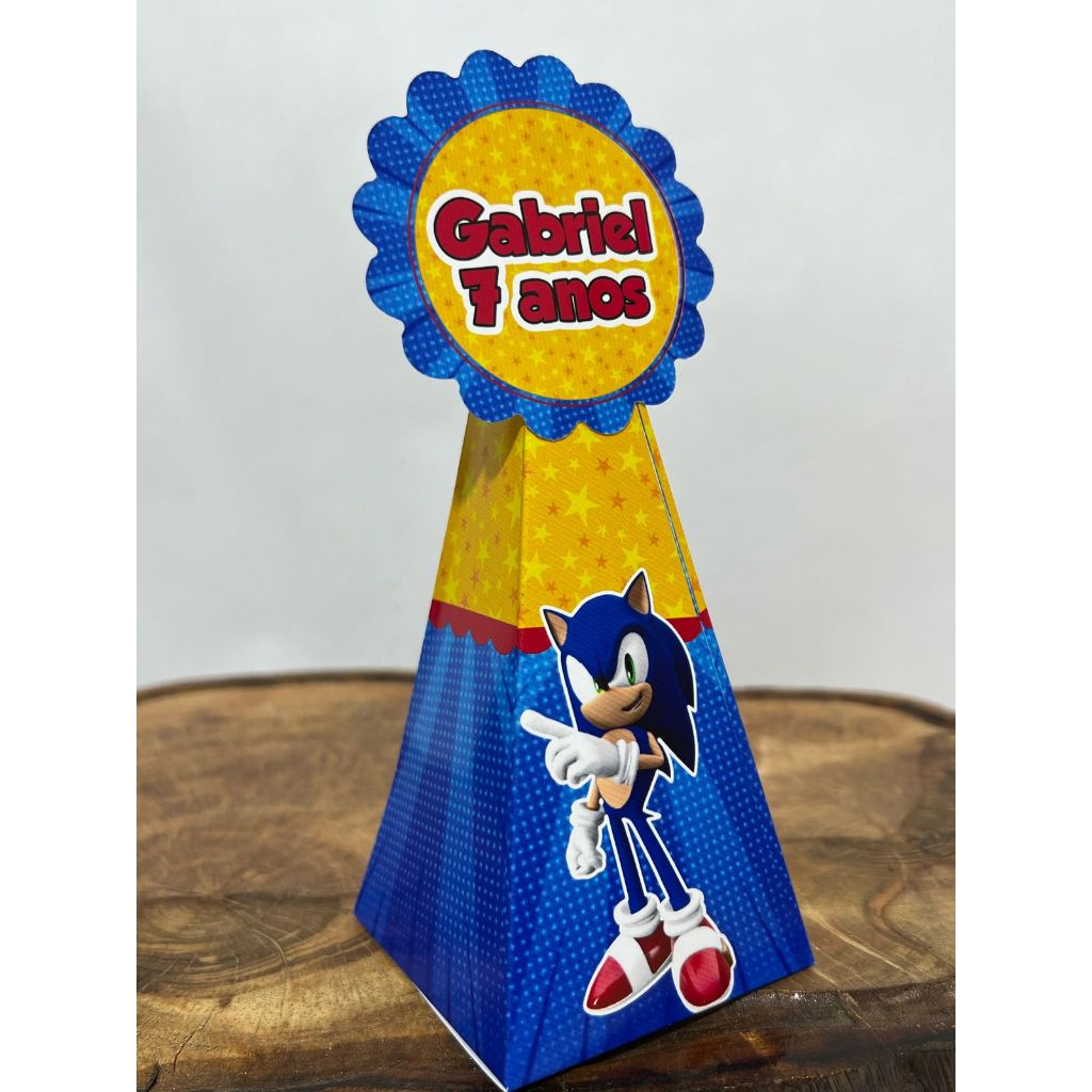 Kit Festa Personalizada Caixa Pirâmide SONIC - Caixinhas Personalizadas - Aniversário - Lembrancinha