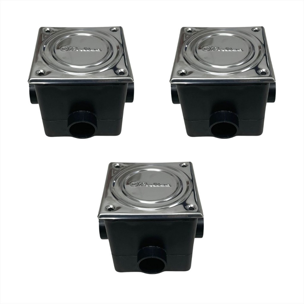 Kit 3 Caixa De Passagem Iluminação Refletor Led Piscina Tampa Inox com Prolongador - Pooltec