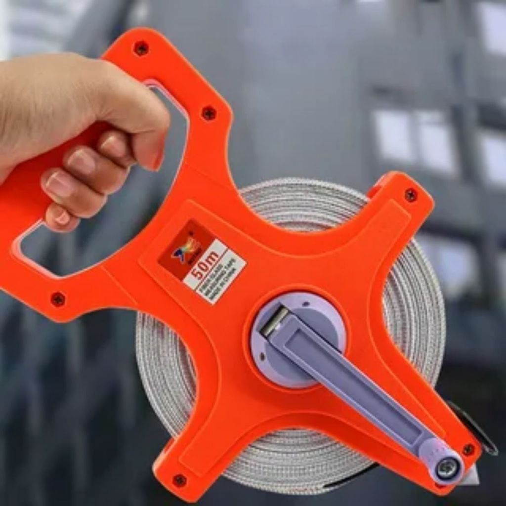 Fita Métrica com Manivela Longa 50 Metros Recolhedora Trena Profissional Construção Fibra de Vidro