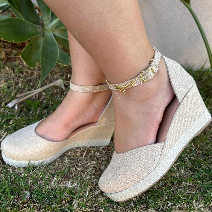 Sandália Feminina Anabela Salto Alto Boneca Unifeet Espadrille Confortável Sola Corda Fechado