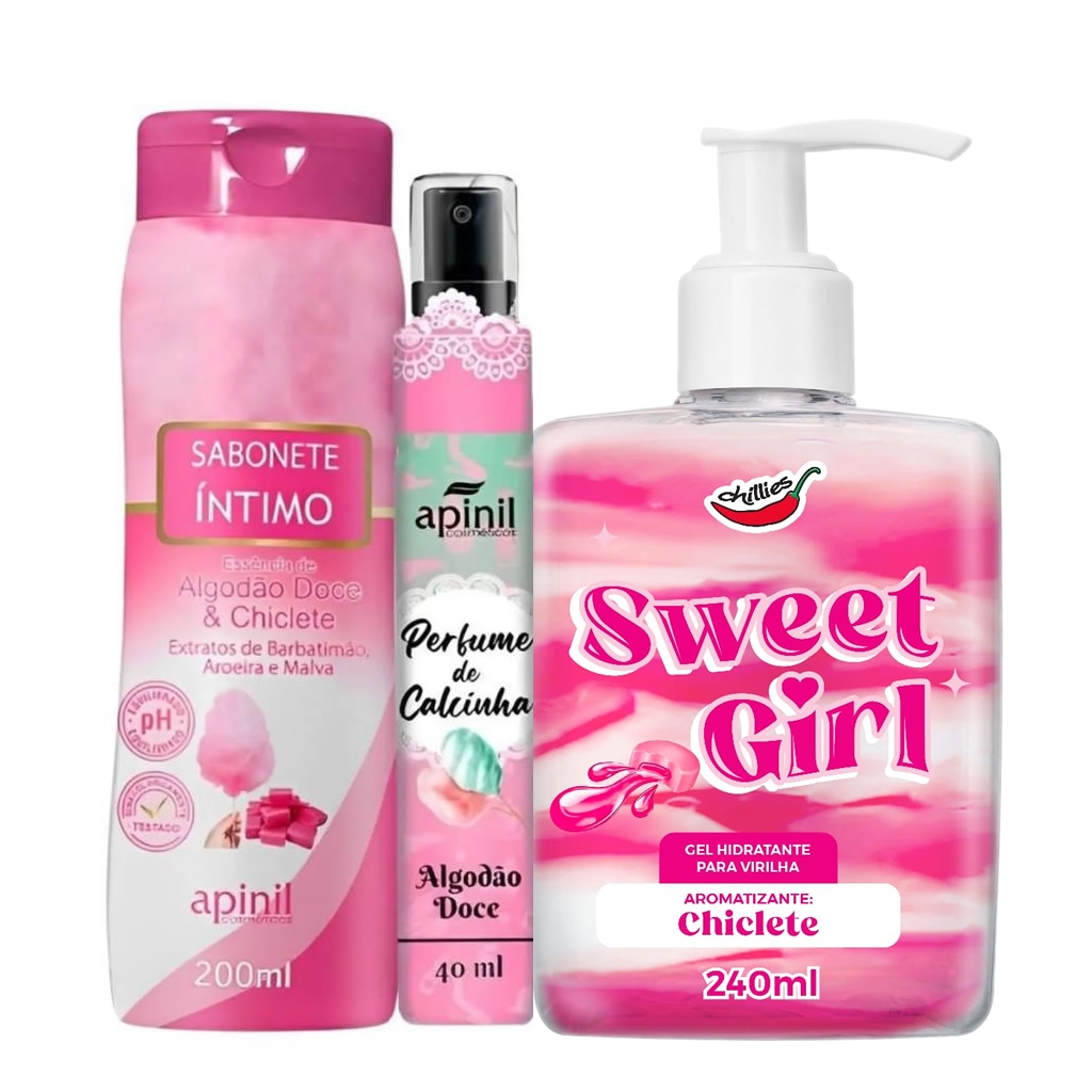 KIT SWEET GIRL Gel Beijável Hidratante Para Virilha + Sabonete Líquido + Perfume de Calcin...