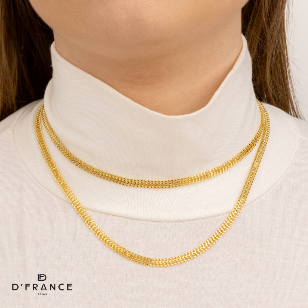 Colar e Gargantilha Feminino Grumet Dupla Folheado a Ouro 18K - D'France Semijóias