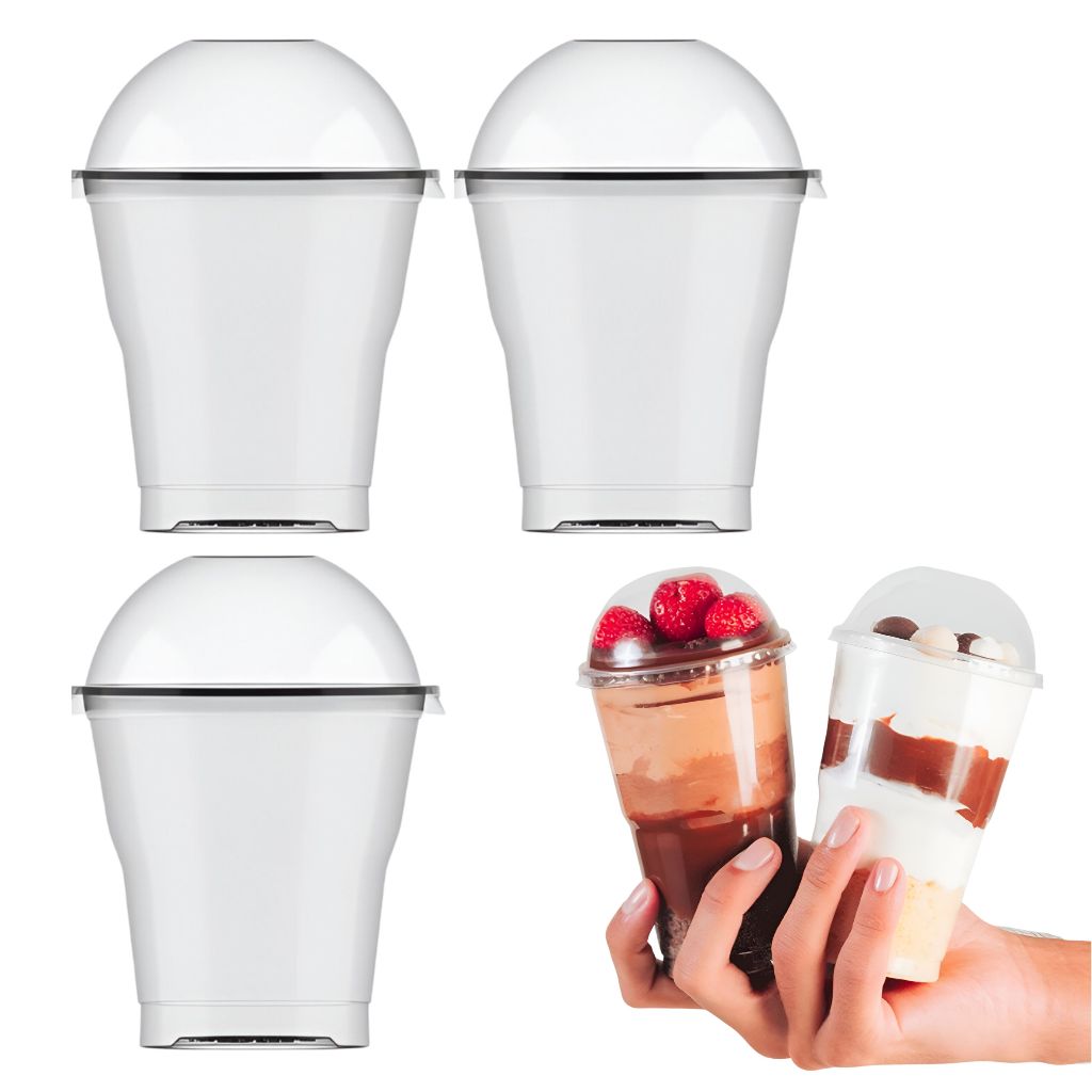 20 Unidades Copo 150ml Tampa Bolha Reforçado Sem Furo Embalagem Para Doces e Sobremesas Plastilânia em Oferta na Shopee