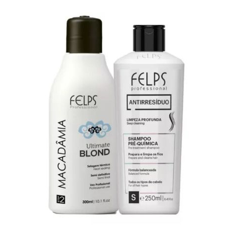 Semi definitiva Felps Macadâmia Ultimate Blond Selagem Térmica 300ml + Shampoo Anti Resíduo