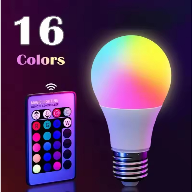 Lâmpada RGB com Controle Remoto led colorida 16 Cores Bivolt 3W/5W/10W A50/60 em Oferta na Shopee