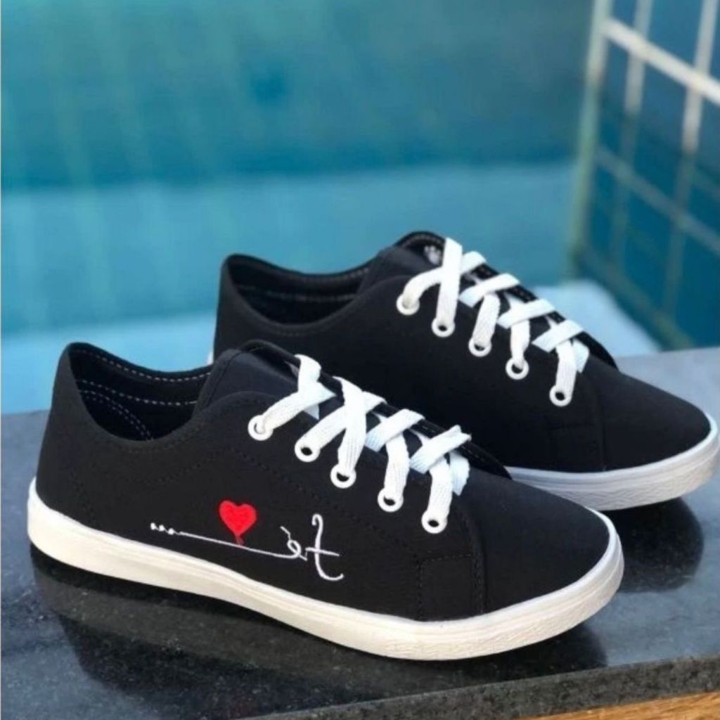 Kit 2 Pares de Tênis Femininos Preto Branco Fé Tradicional Confortável
