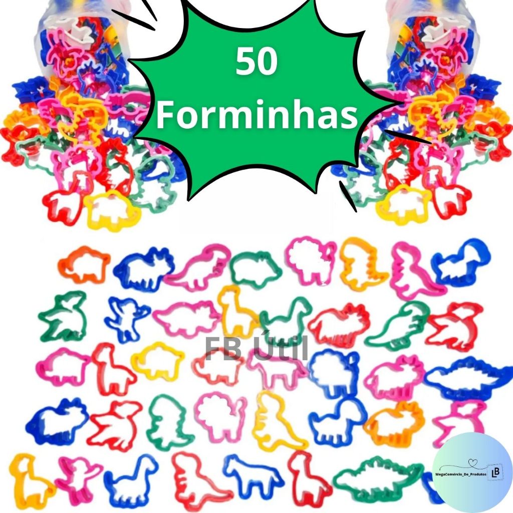 Kit 50 Cortador de Massinha Forminha Neon Molde Modelar Dinossauro Safari Lembrancinha Aniversario Prenda em Oferta na Shopee