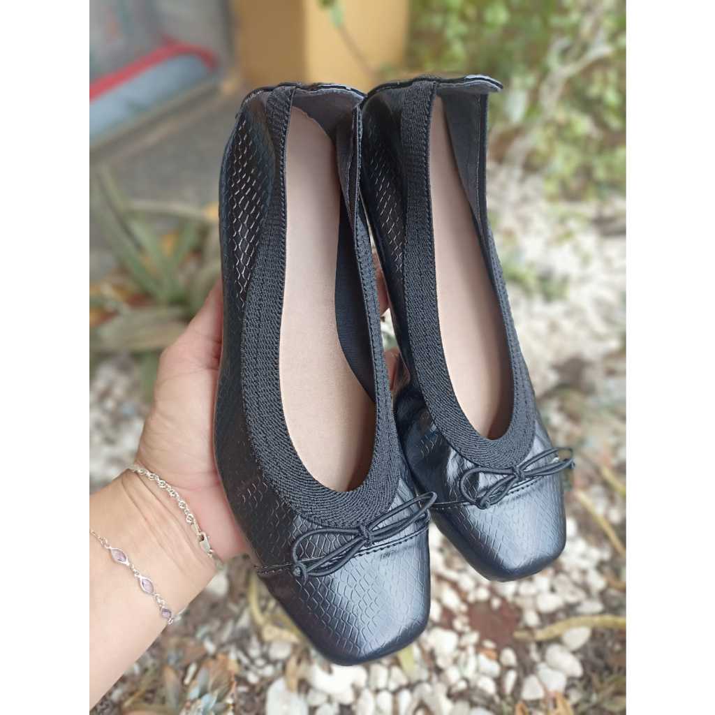 Sapatilha  de Bolsa Bico Quadrado Cobra Preto em Oferta na Shopee