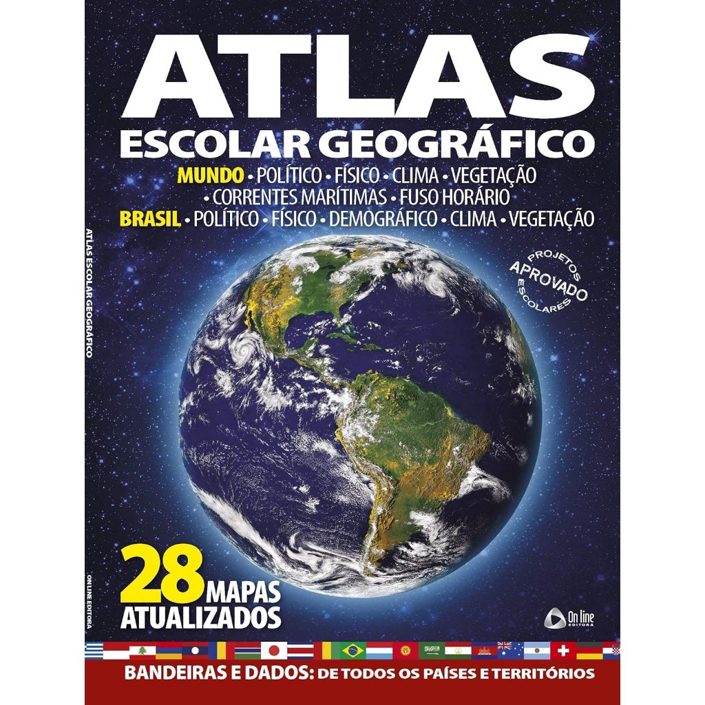 Livro Atlas Escolar Geográfico Mundo Bandeira e Dados Países e Territórios