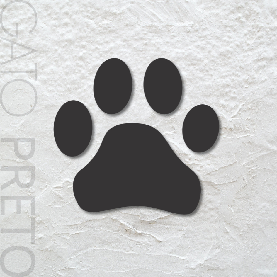 Placa Quadro Decorativo Pata Cachorro Cão Gato Veterinário Petshop Pet Animal Estimação MDF Preto Fita Dupla Face